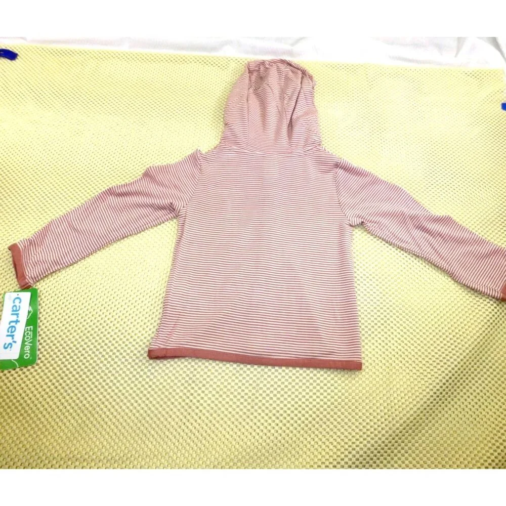 NWT Carters 24M EcoVero Hooded Striped Button-Up Shirt Toddler Apparel Pink & Wh